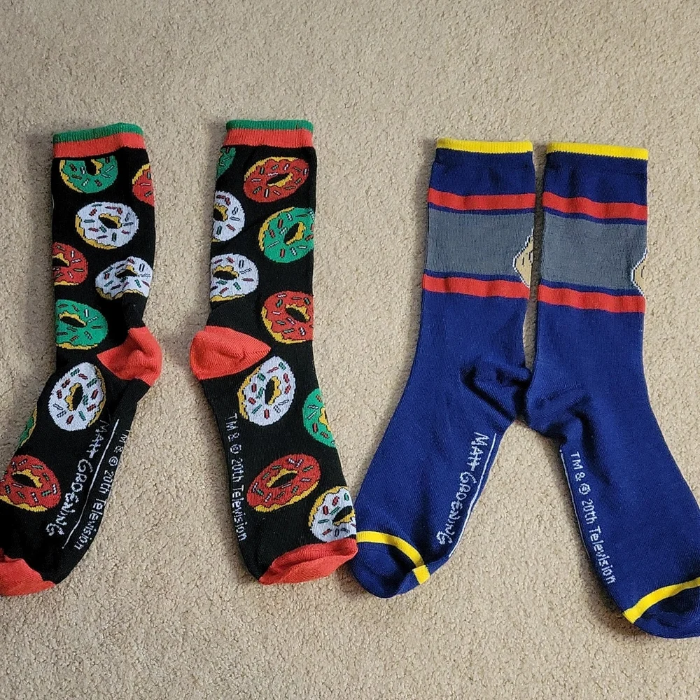 The Simpsons Christmas Socks Set of 2 Pair Crew NWOT